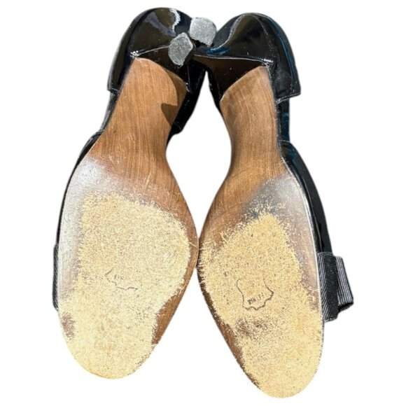 Stuart Weitzman Black Patent Leather Cut Out Peep Toe Heel Grosgrain Bow Size 9N - Picture 8 of 9